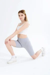 Domoda Light Gray High Waist Short Shorts Sports Ribbed Biker Tights - Image 2