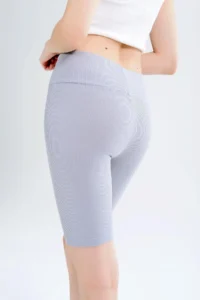 Domoda Light Gray High Waist Short Shorts Sports Ribbed Biker Tights - Image 3