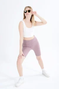 Domoda Powder High Waist Short Shorts Sports Ribbed Biker Tights - Image 4