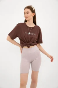 Domoda Stone High Waist Short Shorts Sports Ribbed Biker Tights - Image 3