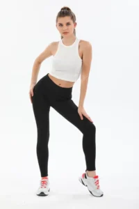 Domoda Black High Waist Knitted Plus Size Tights with Steel Interlock - Image 3