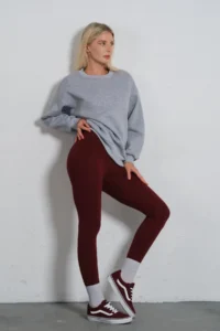 Domoda Claret Red Extra High Waist Gathering Karioca Stitched Winter Fleece Push Up Women's Tights @simena