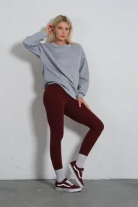 Domoda Claret Red Extra High Waist Gathering Karioca Stitched Winter Fleece Push Up Women's Tights @simena - Image 6