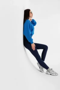 Domoda Navy Blue Extra High Waist Gathering Karioca Stitched Winter Fleece Push Up Women's Tights @simena - Image 2