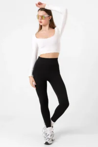 Domoda Black Extra High Waist Elasticated Interlock Knitted Women's Tights @girona - Image 3