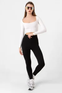 Domoda Black Extra High Waist Elasticated Interlock Knitted Women's Tights @girona - Image 5