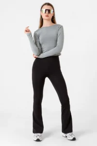 Domoda Black Warm Bootcut Wide Leg Elastic Raised Winter Diver Women's Spanish Trousers - Image 2