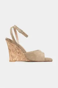 Nisantasi Shoes Luby ROME BEIGE GENUINE SUEDE Ankle Tied Women Feta Heels Shoes