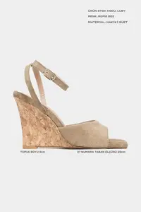 Nisantasi Shoes Luby ROME BEIGE GENUINE SUEDE Ankle Tied Women Feta Heels Shoes - Image 2