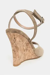 Nisantasi Shoes Luby ROME BEIGE GENUINE SUEDE Ankle Tied Women Feta Heels Shoes - Image 4