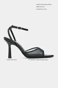 Nisantasi Shoes Rody Black Net Ankle Tie Women Thin Heels Sandals - Image 3