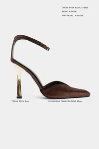 Nisantasi Shoes VIBE Brown Velvet Ankle Bonded Galvanized Heel Women Gold Heels Shoes - Image 2