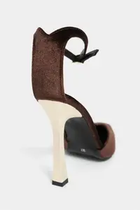 Nisantasi Shoes VIBE Brown Velvet Ankle Bonded Galvanized Heel Women Gold Heels Shoes - Image 4