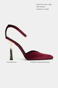 Nisantasi Shoes VIBE Burgundy Velvet Ankle-Strap Galvanized Heel Women Gold Heels Shoes - Image 2