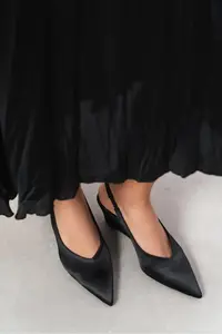 Nisantasi Shoes MELONY Black Satin Arka Bant Detailed Pointed toe Women Heels Shoes - Image 8