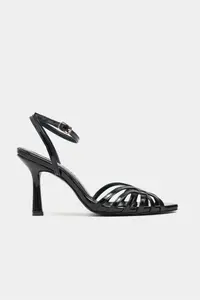Nisantasi Shoes Mery Black Patent Ankle Strap Women Heels Sandals