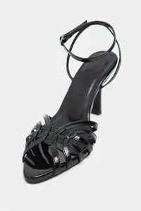 Nisantasi Shoes Mery Black Patent Ankle Strap Women Heels Sandals - Image 10