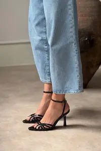 Nisantasi Shoes Mery Black Patent Ankle Strap Women Heels Sandals - Image 2