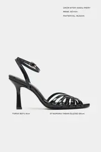 Nisantasi Shoes Mery Black Patent Ankle Strap Women Heels Sandals - Image 3
