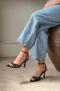 Nisantasi Shoes Mery Black Patent Ankle Strap Women Heels Sandals - Image 9