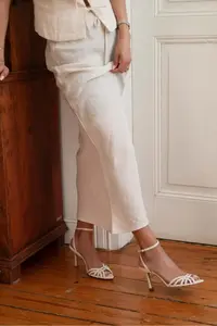 Nisantasi Shoes Mery PEARL MATTE Ankle Tied Women Heels Sandals - Image 4