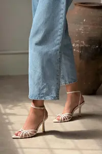 Nisantasi Shoes Mery PEARL MATTE Ankle Tied Women Heels Sandals - Image 9