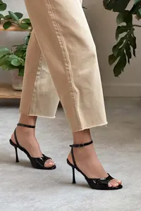 Nisantasi Shoes Charms Black Patent Bilek Belt Detailed Women Thin Heels Shoes