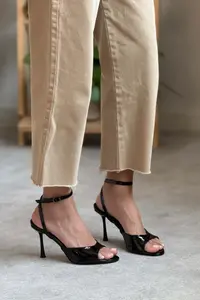Nisantasi Shoes Charms Black Patent Bilek Belt Detailed Women Thin Heels Shoes - Image 4