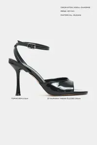 Nisantasi Shoes Charms Black Patent Bilek Belt Detailed Women Thin Heels Shoes - Image 5