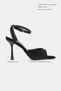 Nisantasi Shoes Charms Black Velvet Bilek Belt Detailed Women Thin Heels Shoes - Image 3