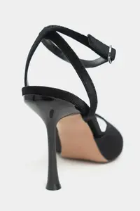 Nisantasi Shoes Charms Black Velvet Bilek Belt Detailed Women Thin Heels Shoes - Image 5