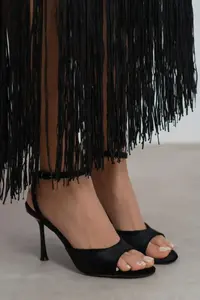 Nisantasi Shoes Charms Black Velvet Bilek Belt Detailed Women Thin Heels Shoes - Image 7