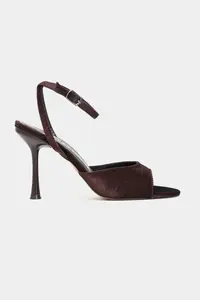 Nisantasi Shoes Charms Brown Velvet Bilek Belt Detailed Women Thin Heels Shoes - Image 2
