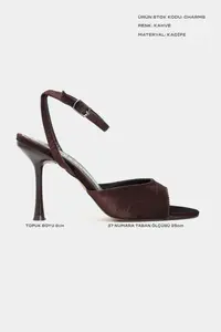 Nisantasi Shoes Charms Brown Velvet Bilek Belt Detailed Women Thin Heels Shoes - Image 3