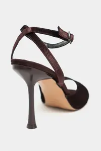 Nisantasi Shoes Charms Brown Velvet Bilek Belt Detailed Women Thin Heels Shoes - Image 5