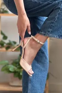 Nisantasi Shoes Charms Nude Patent Bilek Belt Detailed Women Thin Heels Shoes - Image 3
