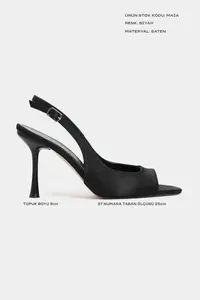 Nisantasi Shoes Maia Black Satin Pointed Toe Front Light Thin Heels Women Shoes - Image 2