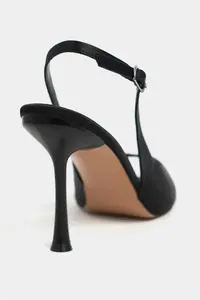 Nisantasi Shoes Maia Black Satin Pointed Toe Front Light Thin Heels Women Shoes - Image 5