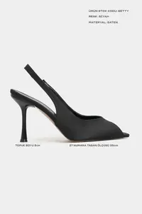 Nisantasi Shoes Betty Black Satin Burnu Light Women Heels Shoes - Image 2