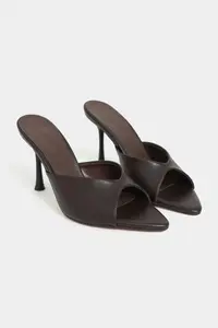 Nisantasi Shoes Rodi COFFEE MATTE Pointed toe Women Thin Heels Slippers - Image 5