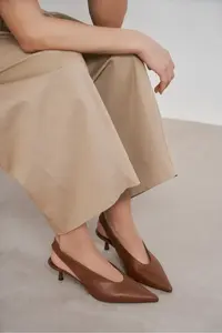 Nisantasi Shoes LUNIX Tan MATTE Pointed toe Slingback Thin Heels Women Shoes - Image 7