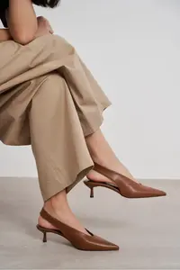 Nisantasi Shoes LUNIX Tan MATTE Pointed toe Slingback Thin Heels Women Shoes - Image 8
