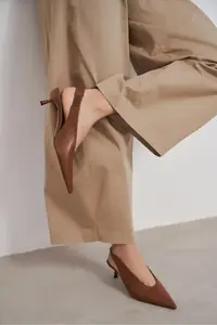 Nisantasi Shoes LUNIX Tan MATTE Pointed toe Slingback Thin Heels Women Shoes - Image 9