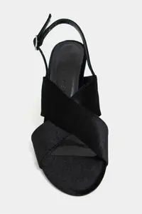 Nisantasi Shoes Zoya Black Velvet Cross Strap Thin Heels Women Sandals - Image 4