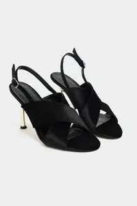 Nisantasi Shoes Zoya Black Velvet Cross Strap Thin Heels Women Sandals - Image 6