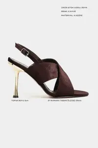 Nisantasi Shoes Zoya Brown Velvet Cross Strap Thin Heels Women Sandals - Image 2