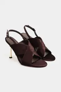 Nisantasi Shoes Zoya Brown Velvet Cross Strap Thin Heels Women Sandals - Image 6