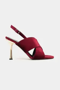Nisantasi Shoes Zoya Burgundy Velvet Cross Strap Thin Heels Women Sandals - Image 3