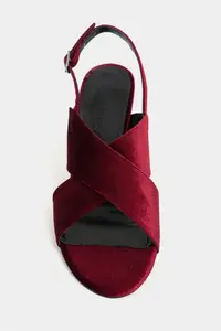 Nisantasi Shoes Zoya Burgundy Velvet Cross Strap Thin Heels Women Sandals - Image 4
