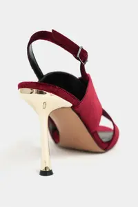 Nisantasi Shoes Zoya Burgundy Velvet Cross Strap Thin Heels Women Sandals - Image 5